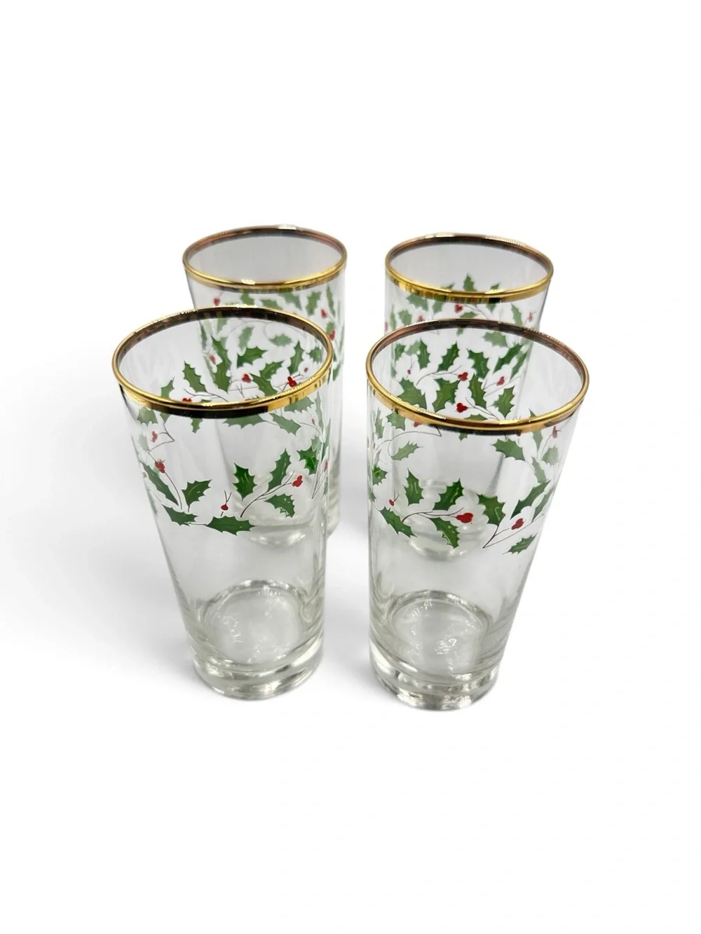 Vintage Lenox Holiday Holly Berry 16 Oz Tumbler Glasses NOS Set of 4
